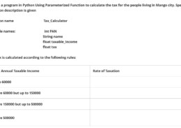Design a program in Python Using Parameterized Function to calculate the tax for the people living in Mango city. Specify …